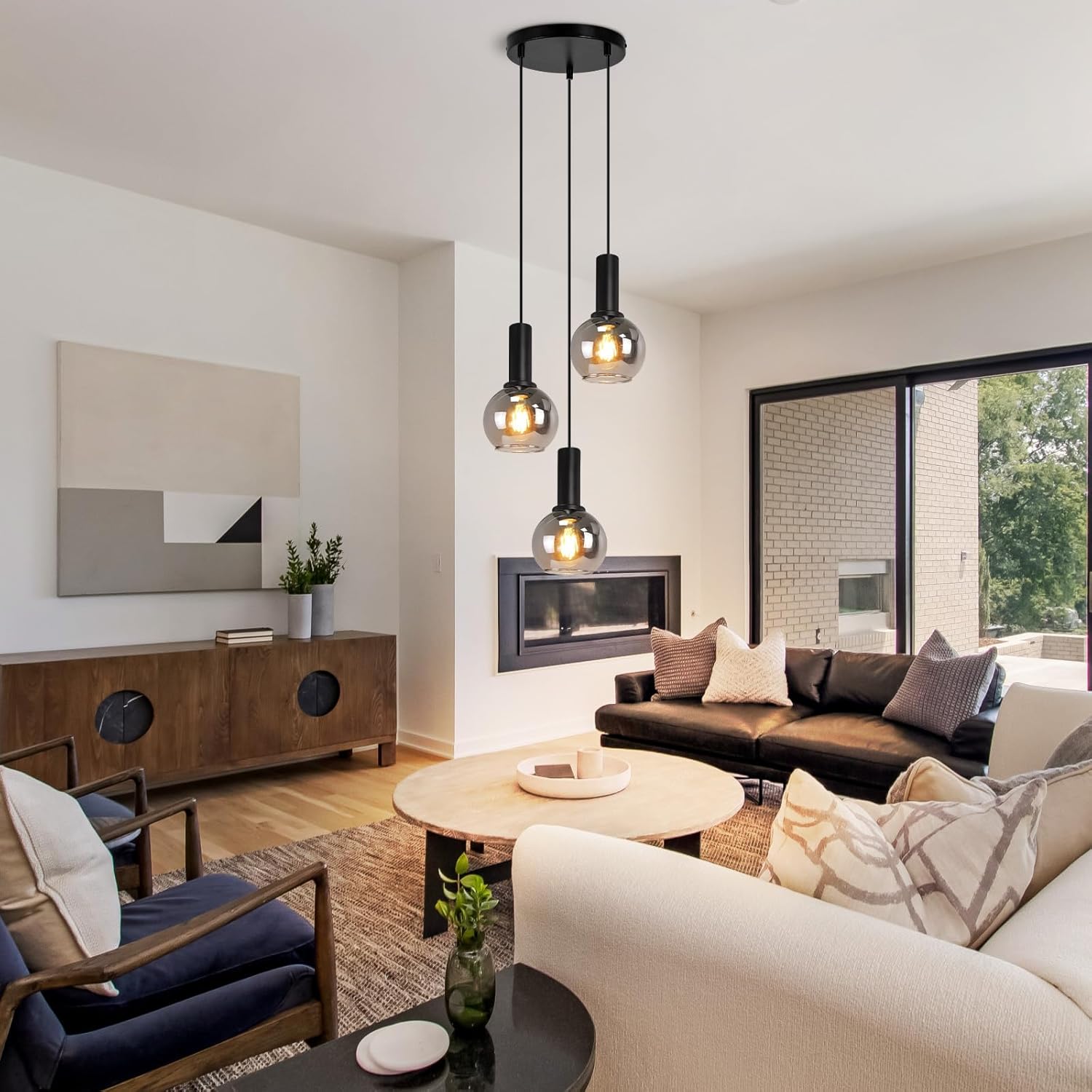 NETTLIFE pendellampa för matbord, vintage-stil 3-lågig glaspendellampa, E27