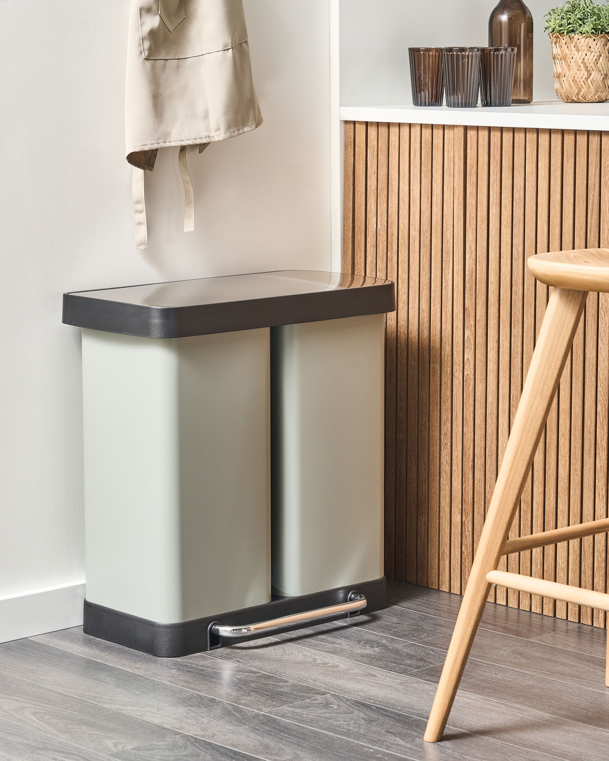 Dubbel papperskorg med pedal 60 L ECOSORT Metall Ljusgrön