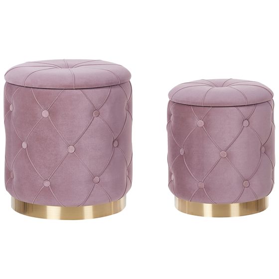 Set med 2 förvaringspuffar PUEBLO Sammet Rosa