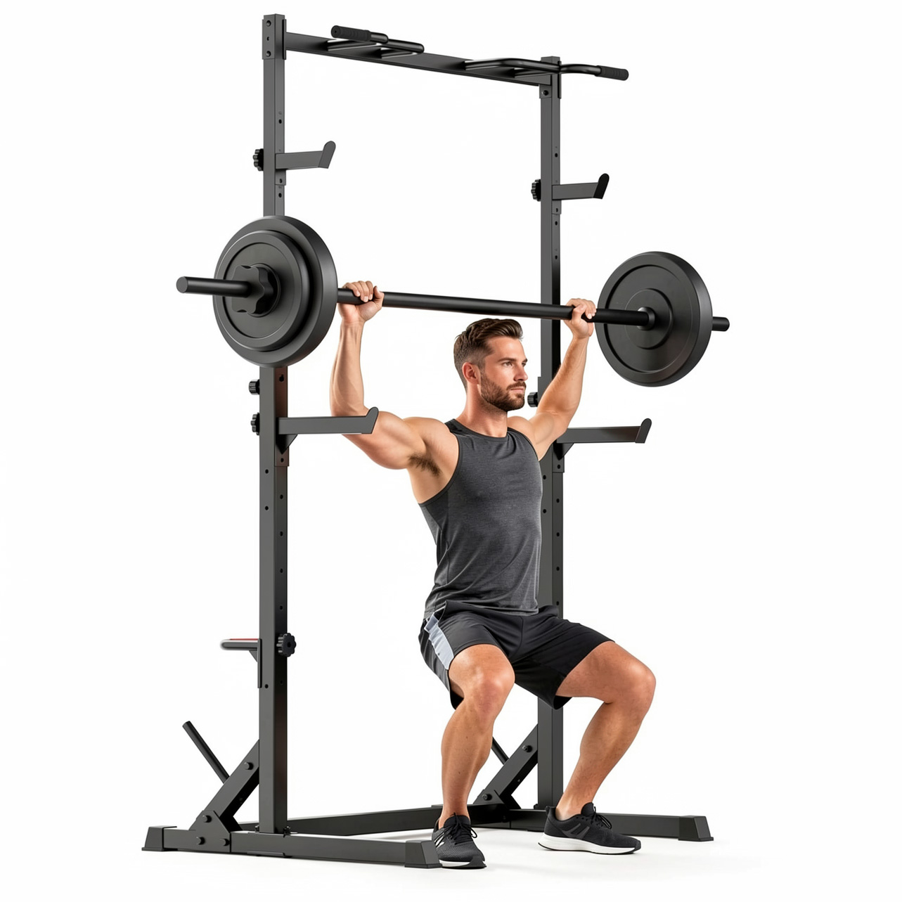 Squat rack TZ3001 med chinupstång justerbar höjd 300 kg stål för hemmakraftsport