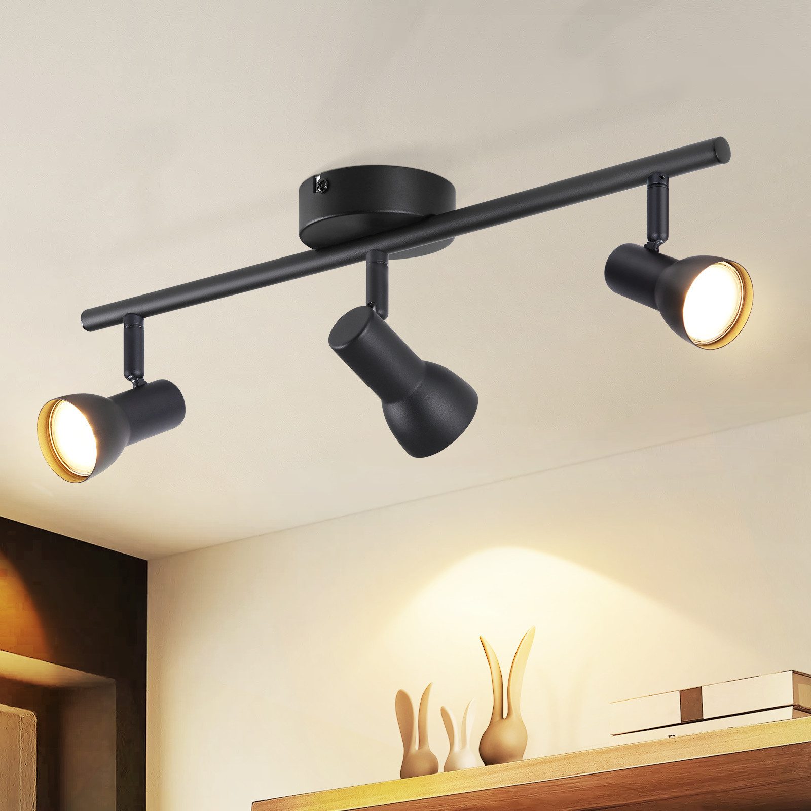 NETTLIFE taklampa med 3 ljuskällor, modern design, svart, metall, GU10-sockel