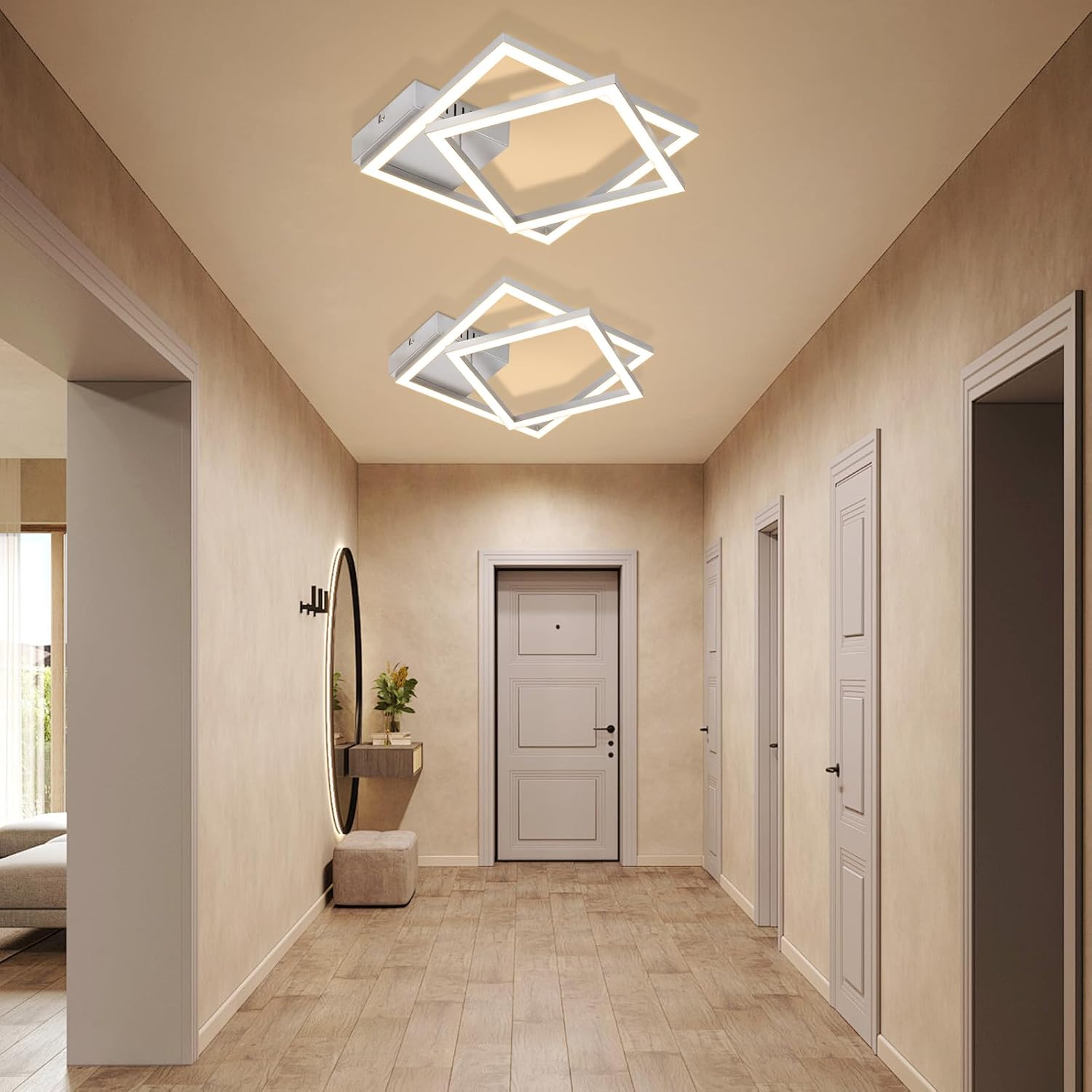 NETTLIFE LED-taklampa för köket - 20 W kökslampa, varmvit 3000 K, silverfärgad vridbar sovrumslampa, modern design
