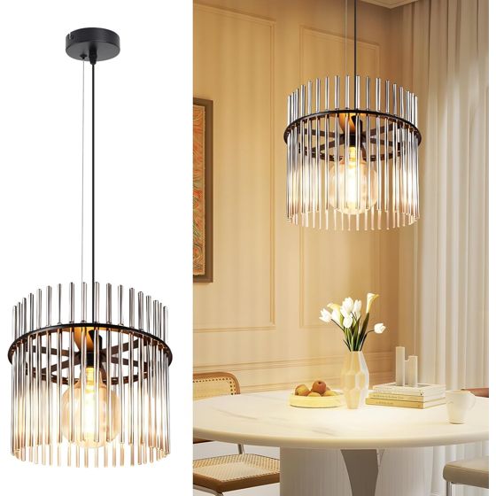 NETTLIFE Retro svart hänglampa, glaspendellampa med E27-hållare, 1 ljuskälla, 30 cm, för matbord, för kök (utan glödlampa)