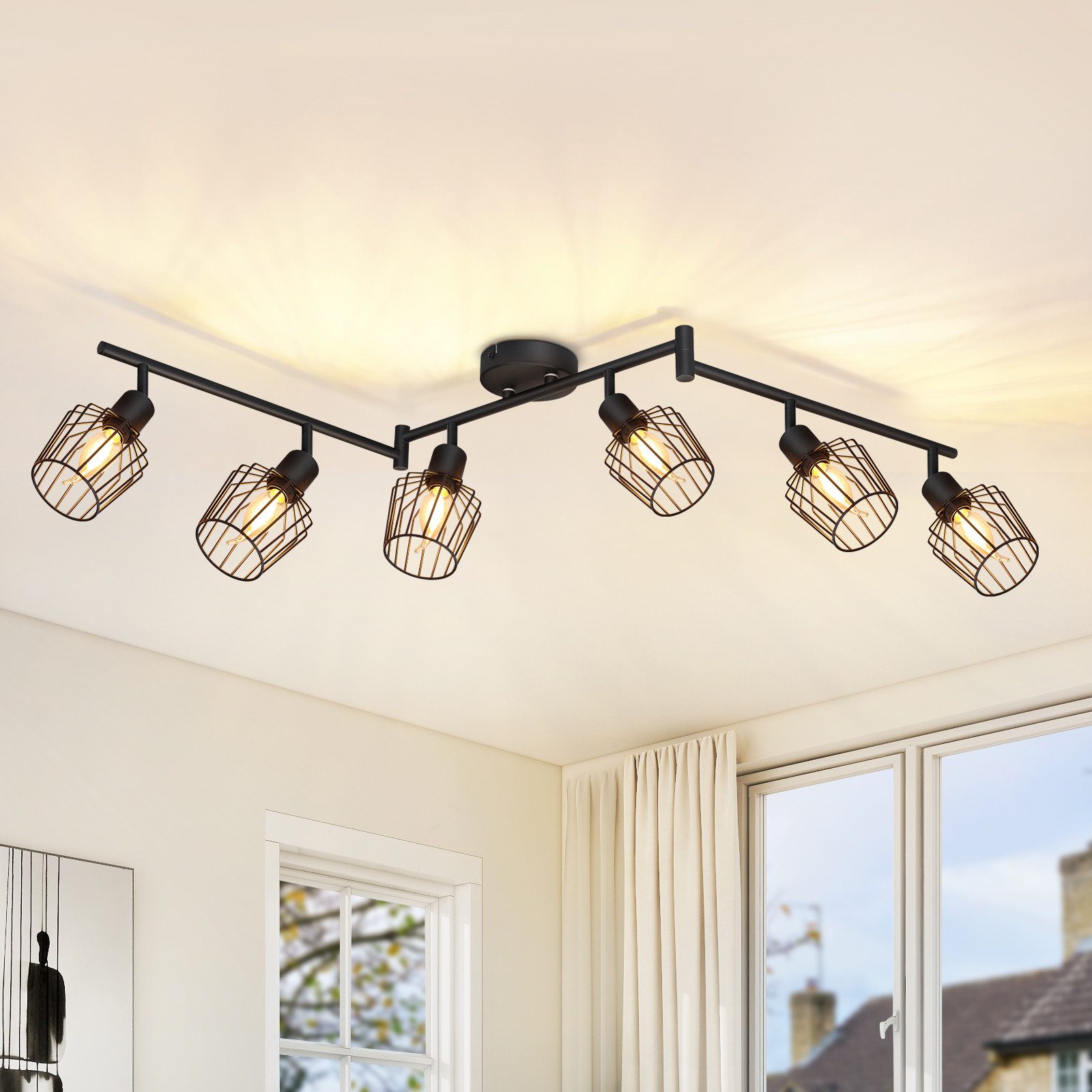 NETTLIFE Taklampa E14 6 lågor svart takspotlight för industriellt bruk LED-spotlight 350° vridbar dimbar