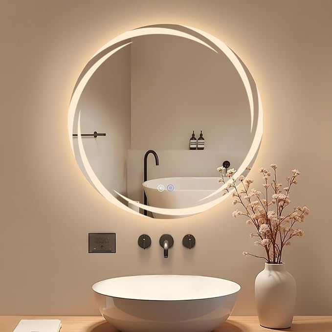 NETTLIFE Badrumsspegel med belysning, LED - rund badrumsspegel, 80 cm IP44 rund badrumsspegel med touchfunktion