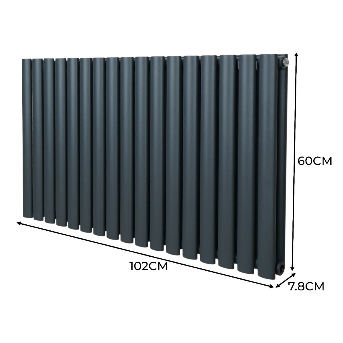 Oval kolumnradiator och ventiler - 600 mm x 1020 mm - Antracitgrå