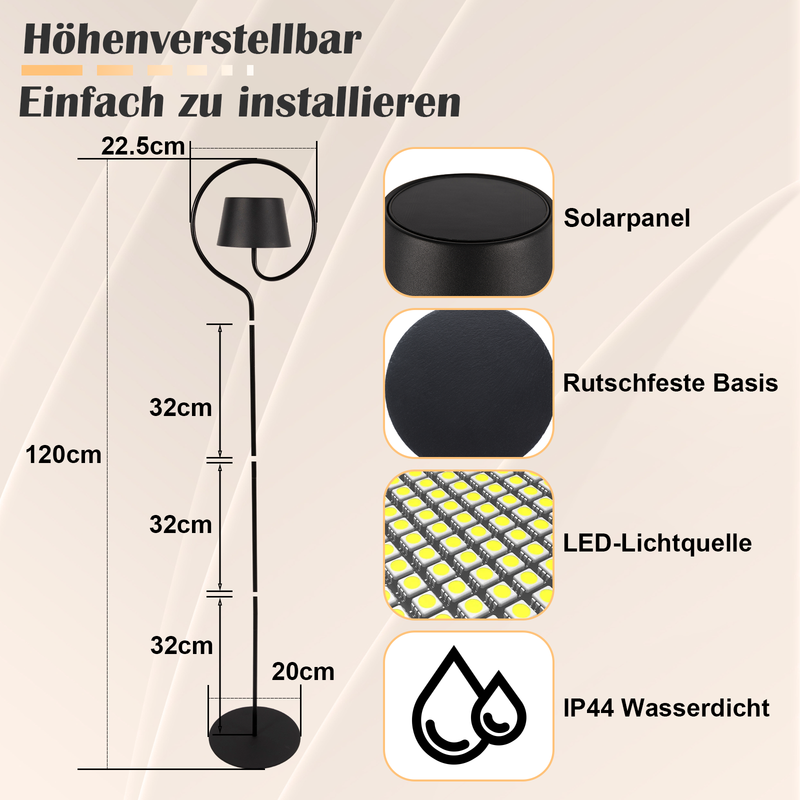 NETTLIFE LED-golvlampa för vardagsrum, dimbar 120 cm: Uppladdningsbart USB-C-batteri, trådlös golvlampa, höjdjusterbar