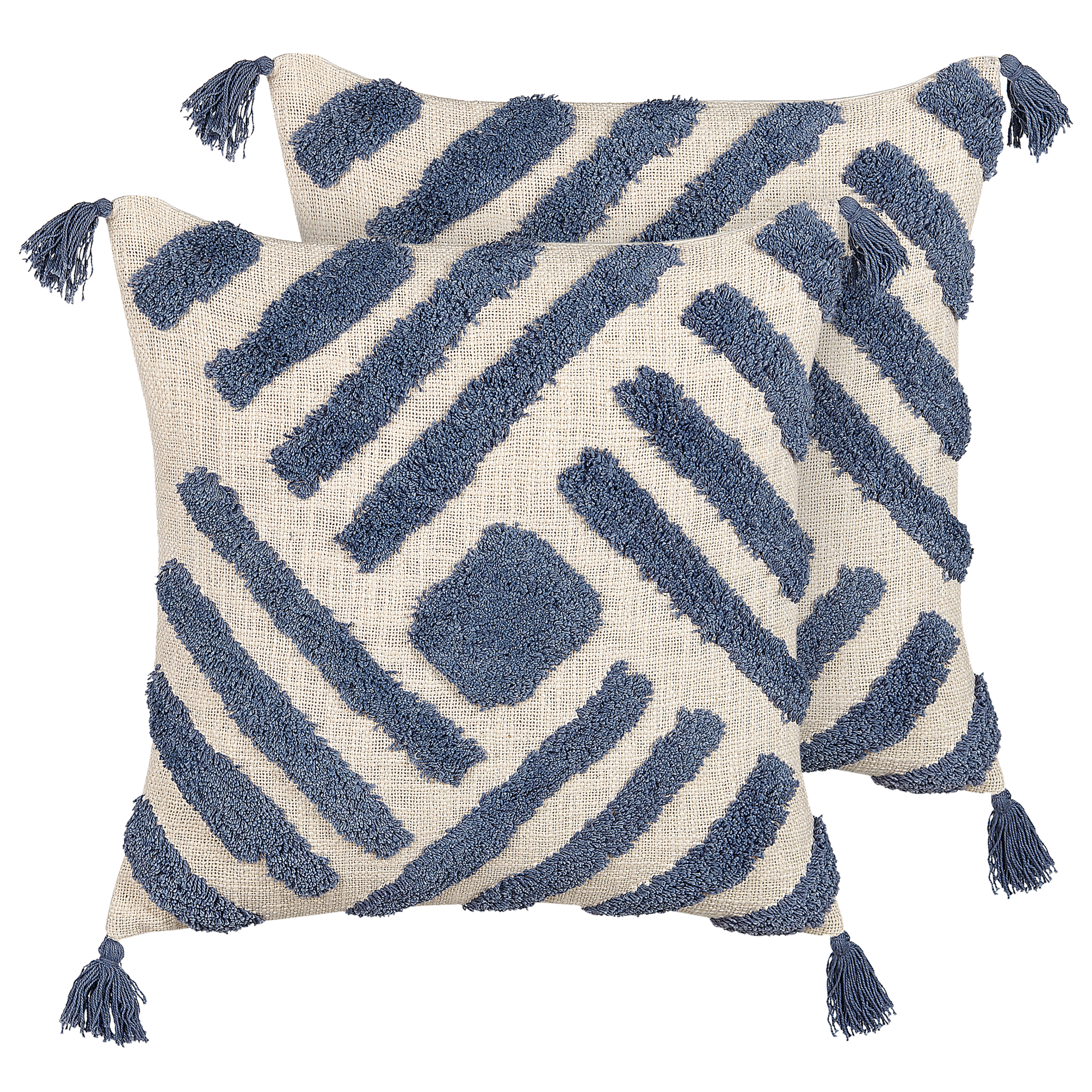 Set med 2 prydnadskuddar JACARANDA 45 x 45 cm Bomull Blå Geometriskt tryck