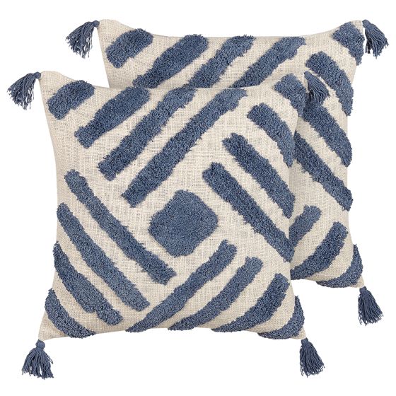 Set med 2 prydnadskuddar JACARANDA 45 x 45 cm Bomull Blå Geometriskt tryck