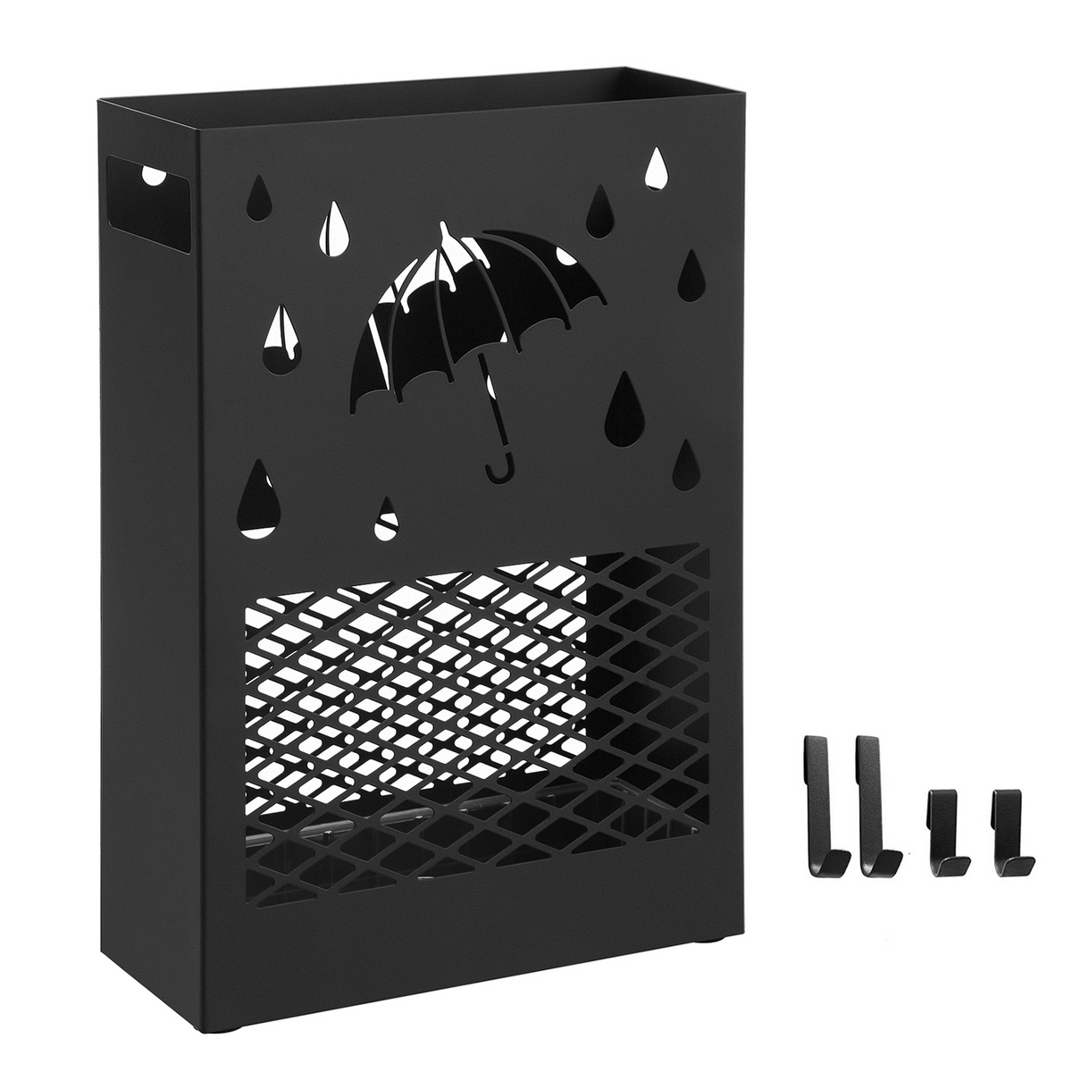 Songmics paraplyställ, 4 krokar, svart, LUC004B01
