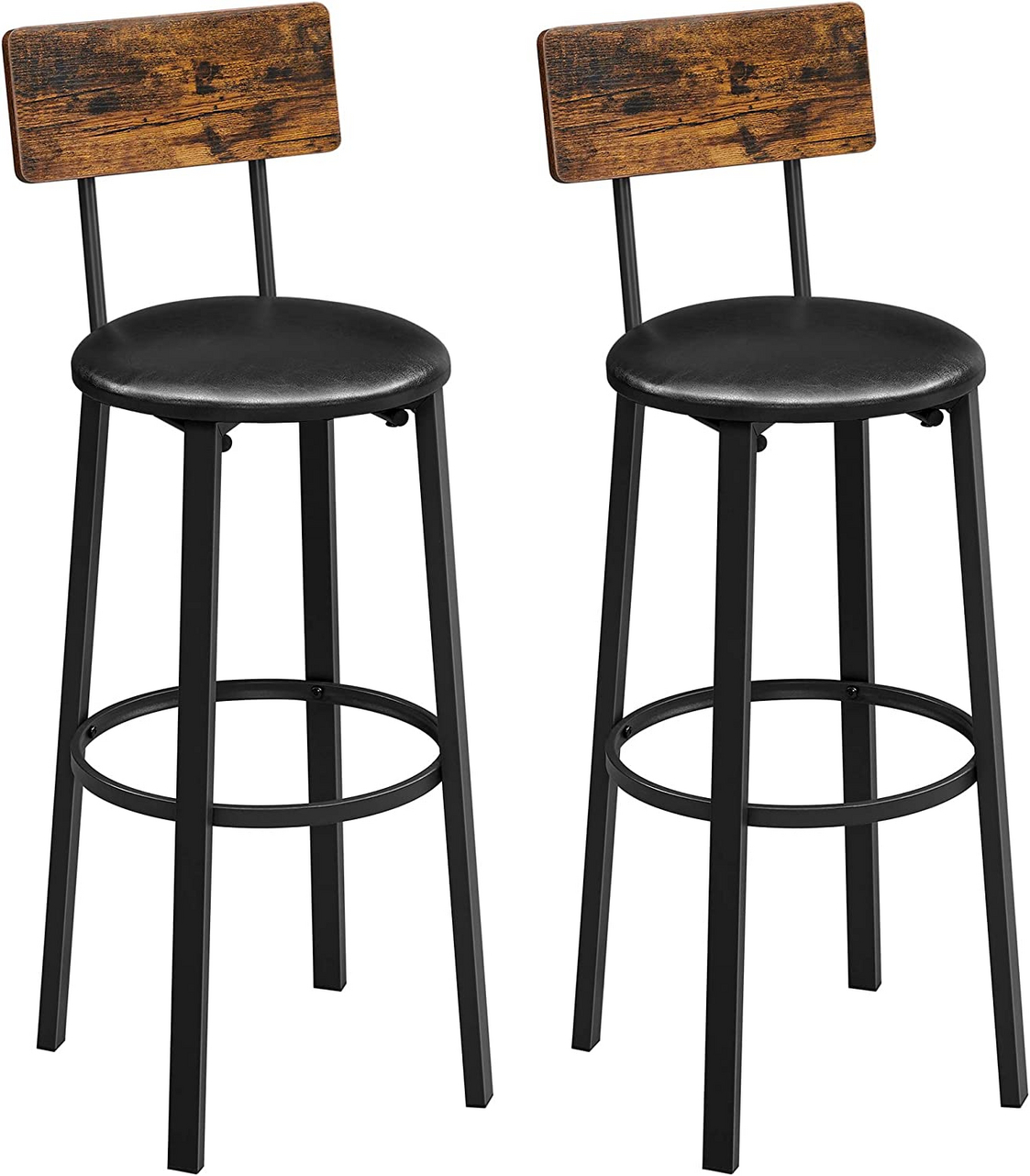 VASAGLE barpall, 2-pack, 39 × 39 × 100 cm, med fotstöd, brun, LBC069B81V1