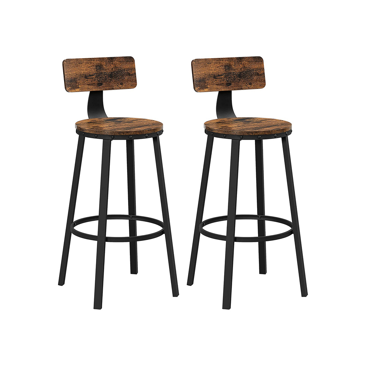 Vasagle barpall, 2-pack, 73 cm, med ryggstöd, rustikbrun/svart, LBC026B01V1