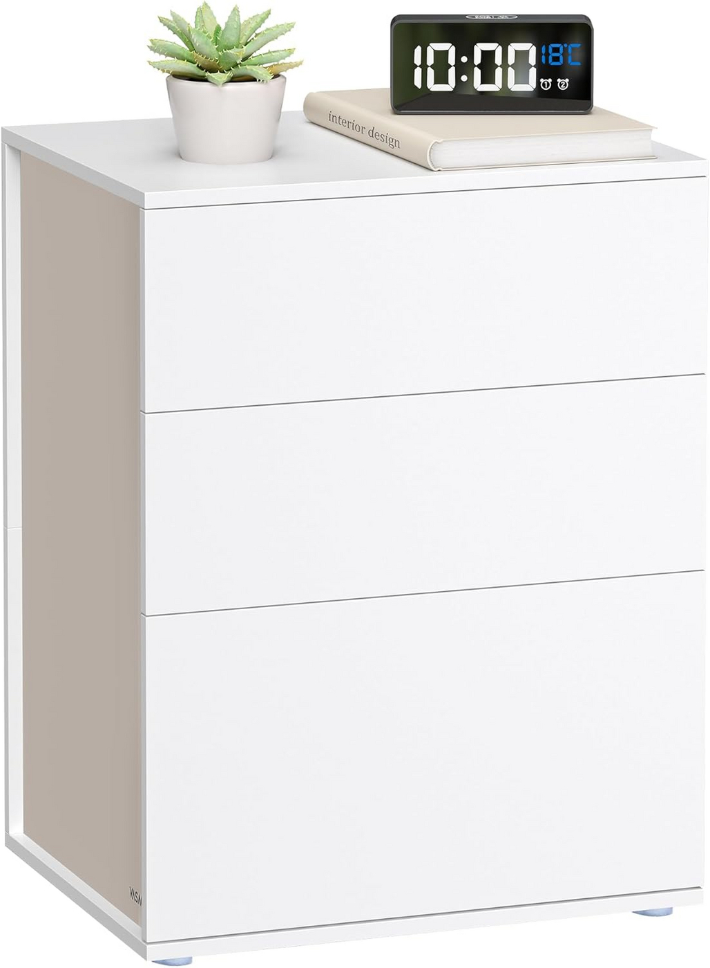 VASAGLE sängbord, 3 lådor, mattvit, LET778W01