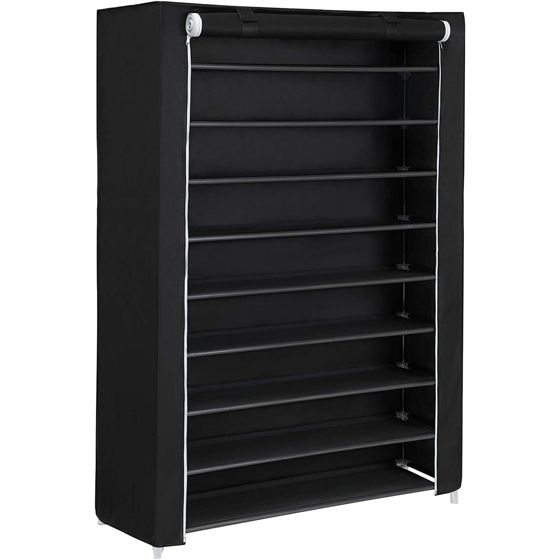 Songmics skoställ, 10 nivåer, 100 × 28 × 162 cm, svart, RXJ00H