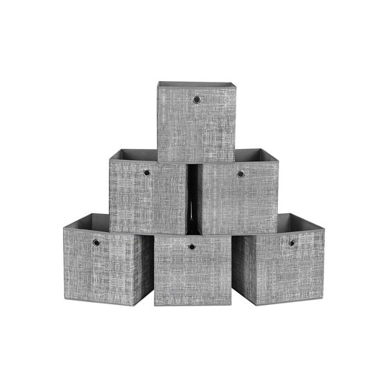 Songmics förvaringslådor, 6-pack, 30 × 30 × 30 cm, hopfällbar, grå, RFB02LG-3