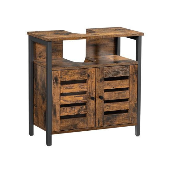 Vasagle kommod för tvättställ, 60 × 30 × 60 cm, justerbar hylla, rustikbrun/svart, BBC901B01