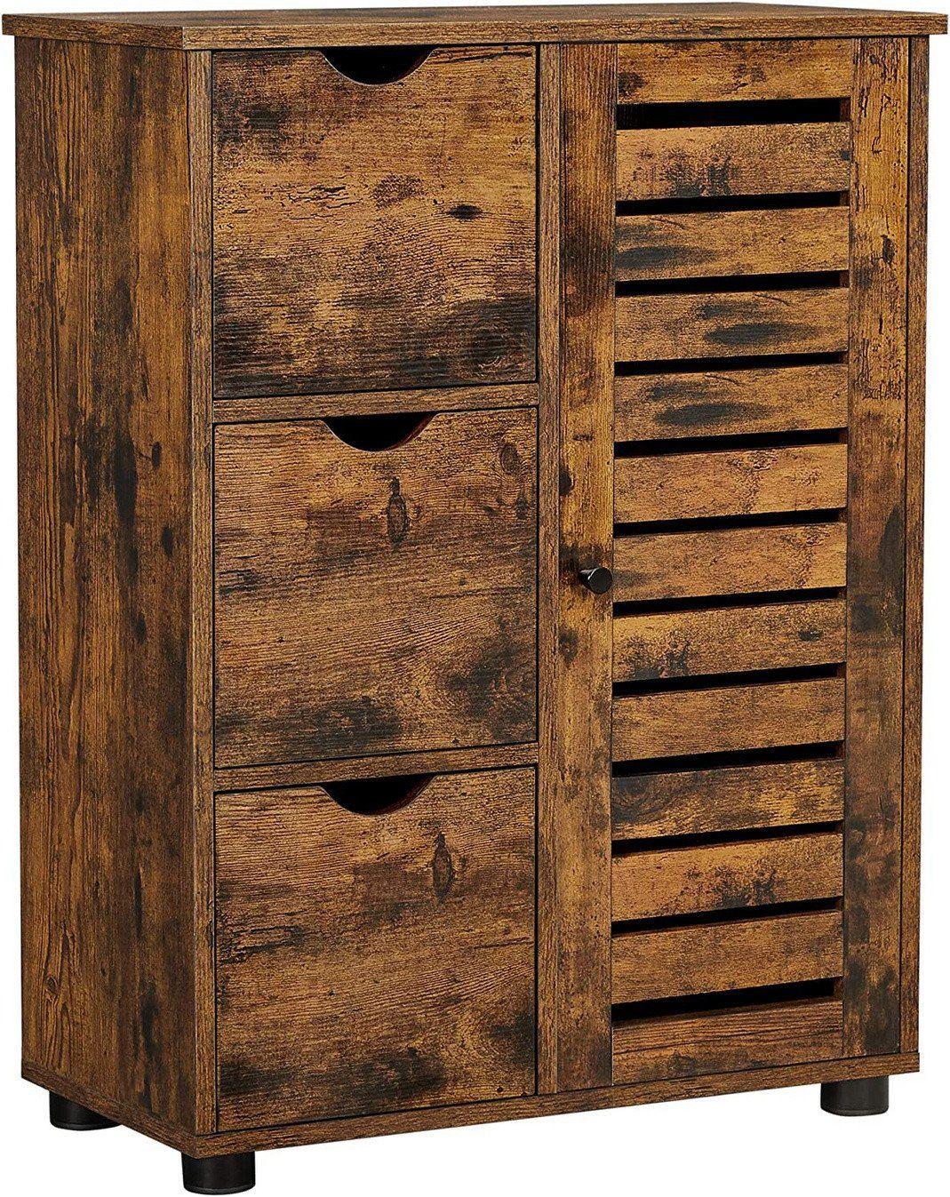 VASAGLE badrumsskåp, 3 lådor, justerbar hylla, rustikbrun, BBK143X01V1