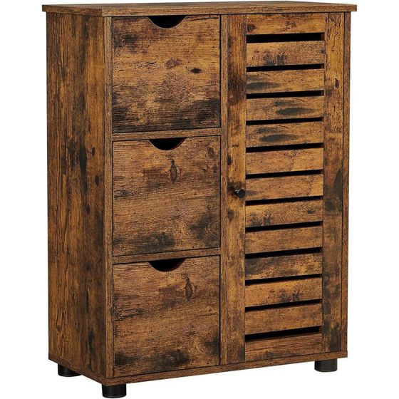 Vasagle badrumsskåp, 3 lådor, justerbar hylla, rustikbrun, BBK143X01V1