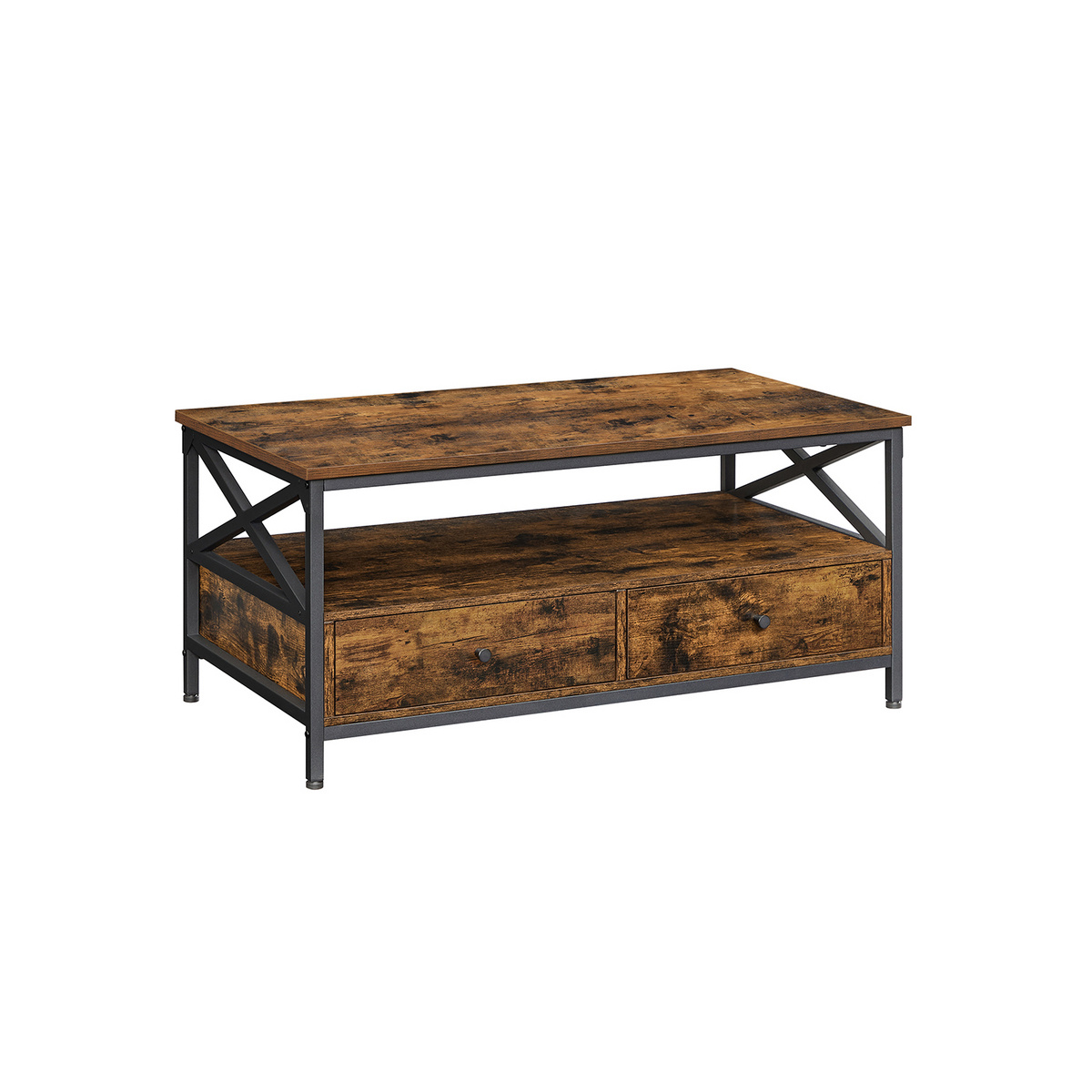 VASAGLE soffbord, 2 lådor, 100 × 55 × 45 cm, rustikbrun/svart, LCT201B01