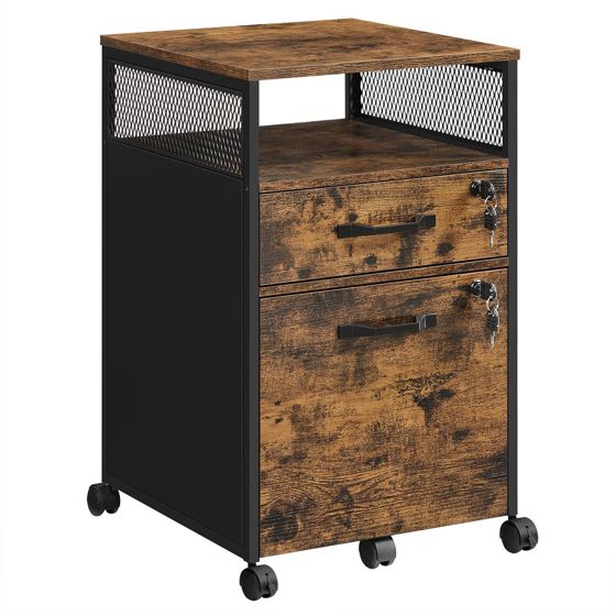 Vasagle arkivskåp, 2 lådor, låsbar, rustikbrun/svart, OFC077B01