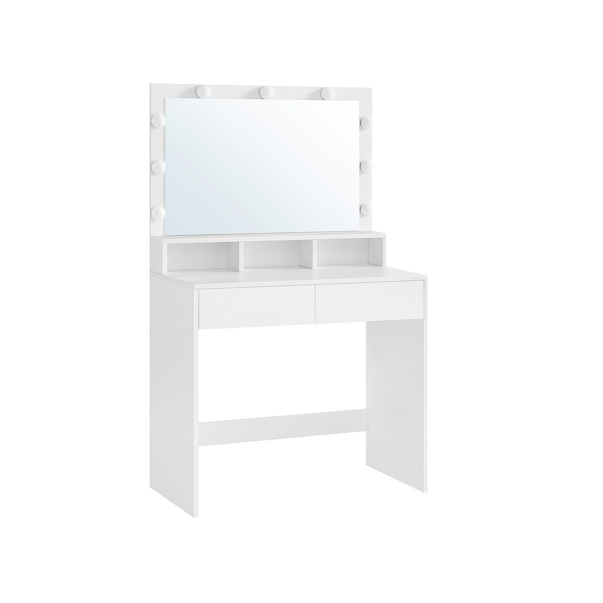 VASAGLE sminkbord, 9 lådor, justerbar, med LED-belysning, vit, RDT120T10