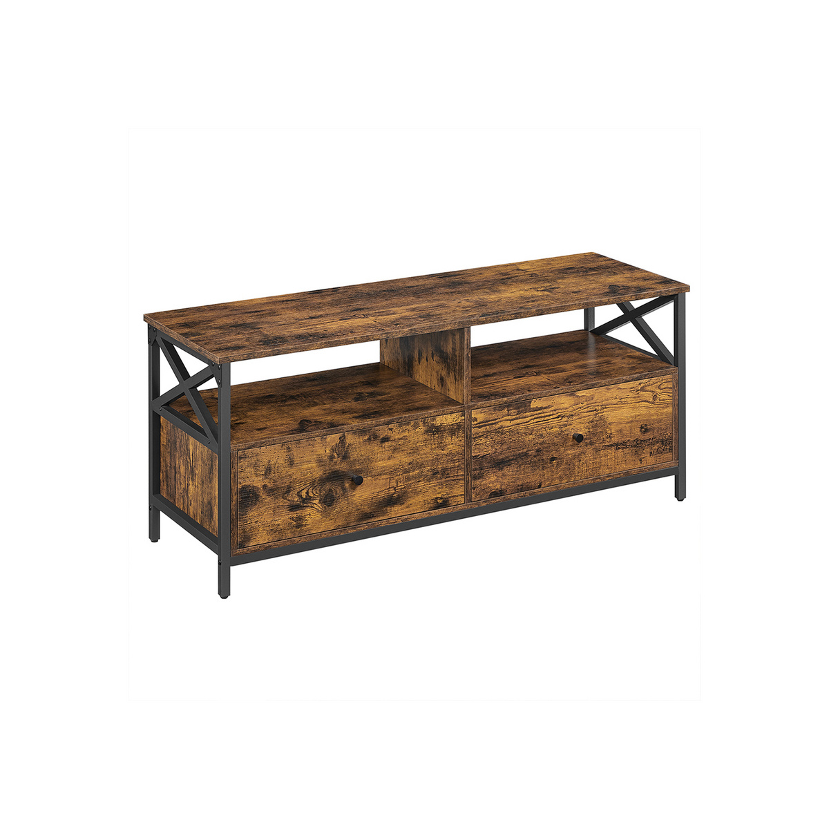 VASAGLE TV-bänk, 2 lådor, 120 × 40 × 50 cm, rustikbrun/svart, LTV300B01