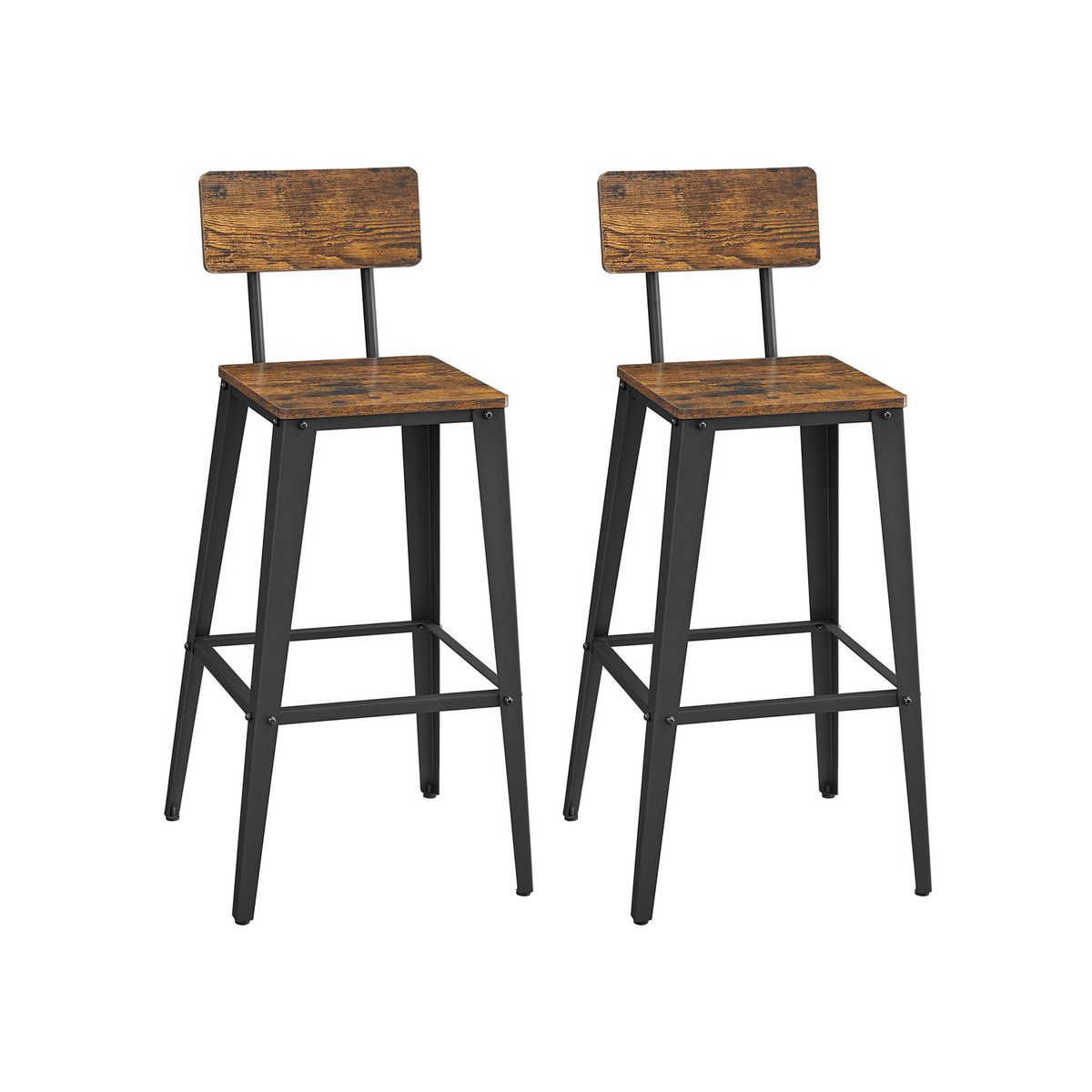 VASAGLE barpall, 2-pack, med ryggstöd, vintagebrun/svart, LBC078B01
