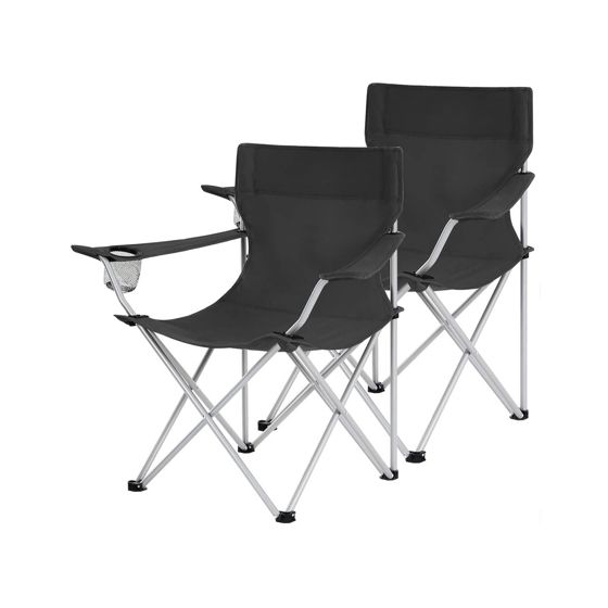Songmics hopfällbara campingstolar, 2-pack, armstöd och mugghållare, max. 120 kg