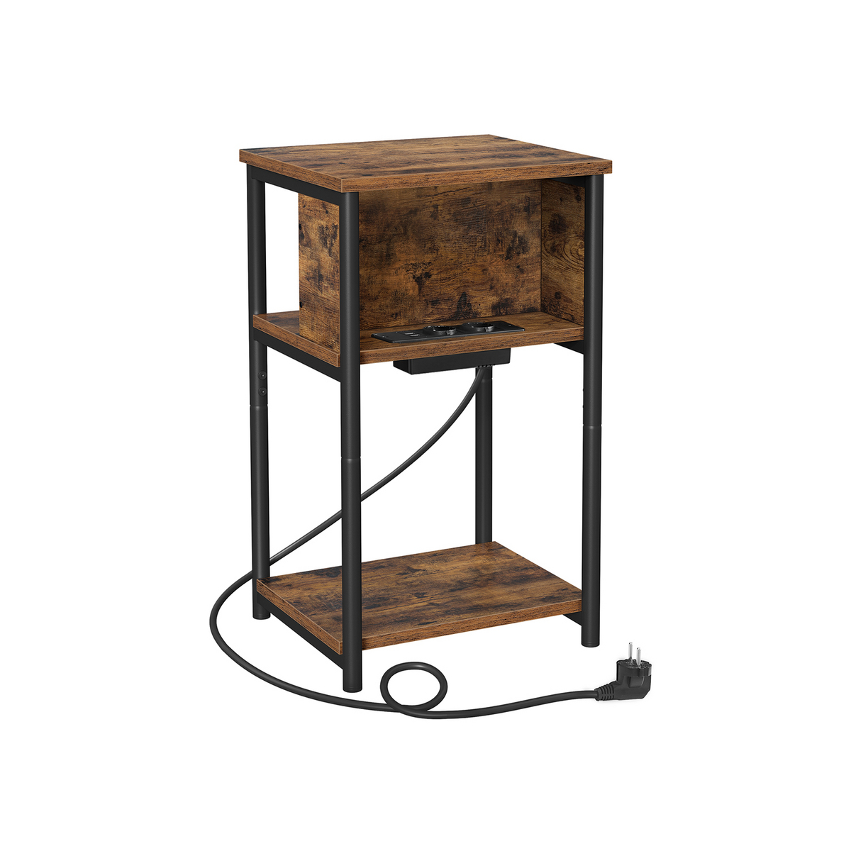 VASAGLE sidobord, 30 × 34 × 58 cm, med laddstation, vintagebrun/svart, LET375B01