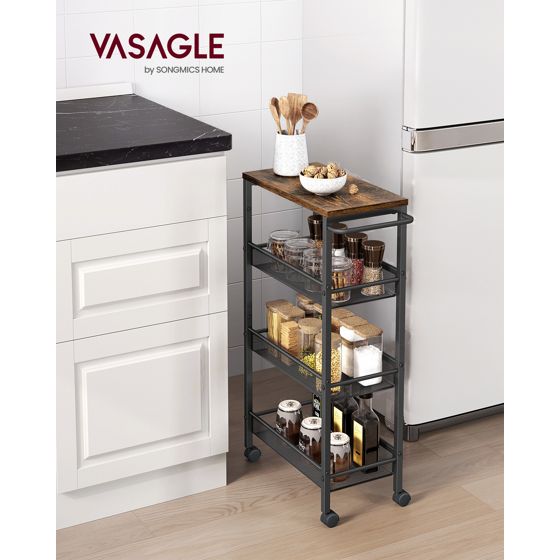 Vasagle förvaringsvagn, 4 nivåer, 22 cm, rustikbrun/svart, LRC033B01