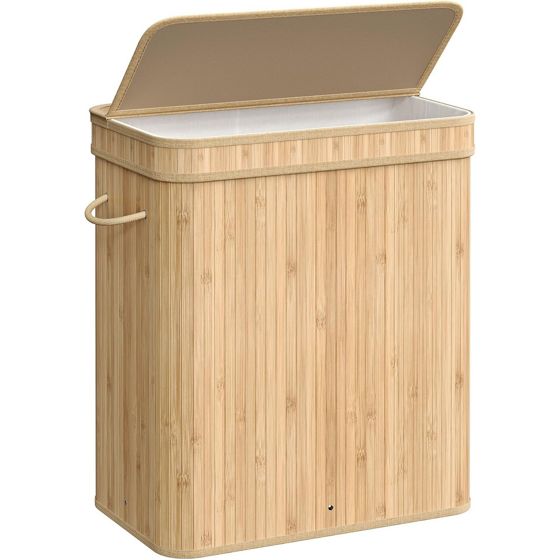 Songmics tvättkorg, med lock, naturbeige, LCB063N01