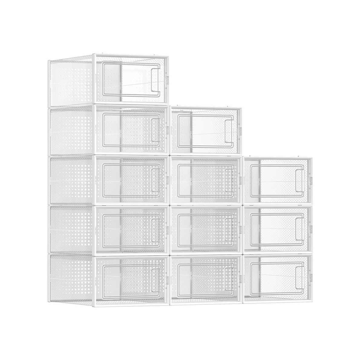Songmics skolådor, 12-pack, hopfällbar, stapelbar, transparent/vit, LSP12SWT