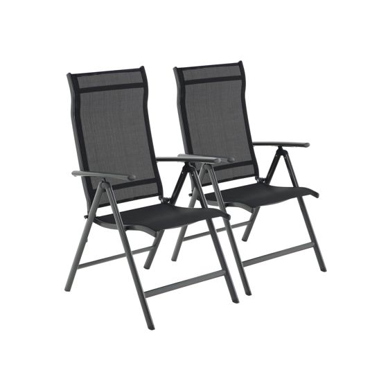 Songmics hopfällbara trädgårdsstolar, 2-pack, justerbart ryggstöd, svart, GCB29BK