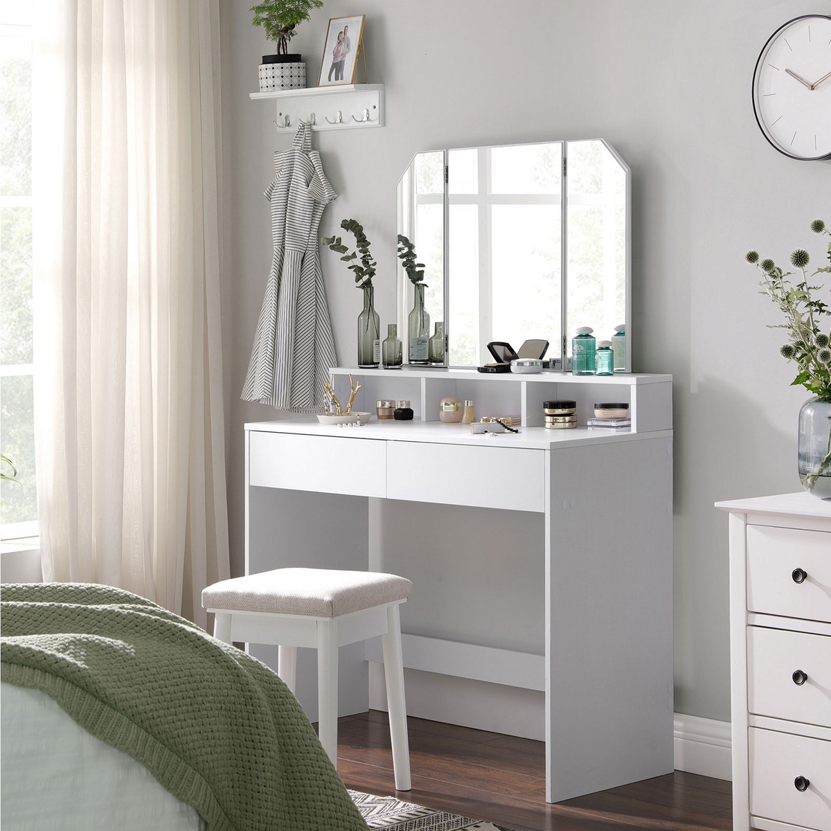 VASAGLE sminkbord, 2 lådor, vit, RDT115W01