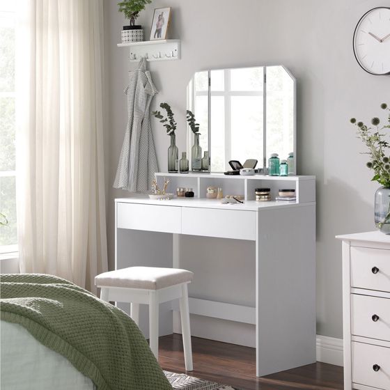 Vasagle sminkbord, 2 lådor, vit, RDT115W01