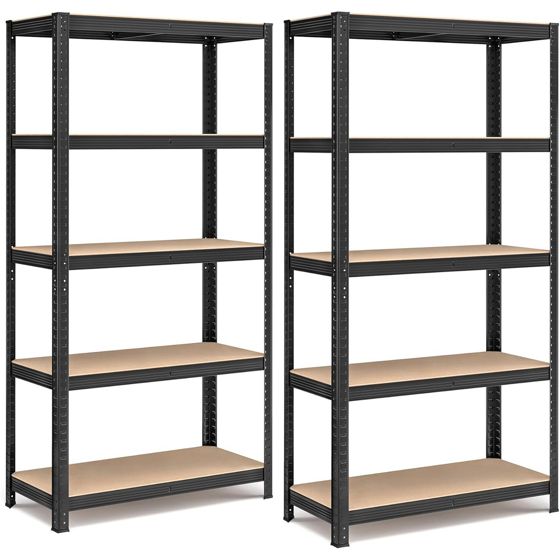 Songmics hyllenhet, 2-pack, 5 nivåer, 15.7 × 35.4 × 70.9 tum, svart, GLR042B01