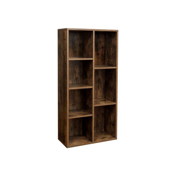 Vasagle bokhylla, 7 fack, 50 × 24 × 106 cm, fristående, rustikbrun, LBC27BX