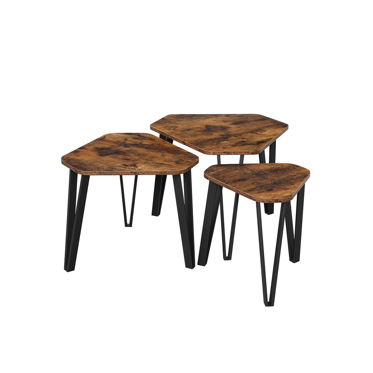 VASAGLE soffbord, 3-pack, rustikbrun/svart, LNT14BX