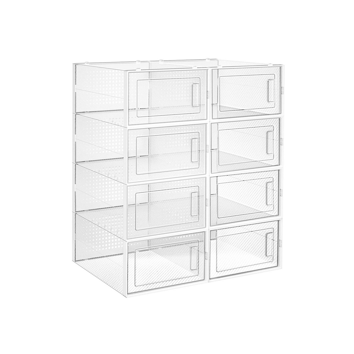 Songmics skolådor, 8-pack, hopfällbar, stapelbar, transparent/vit, LSP08SWT