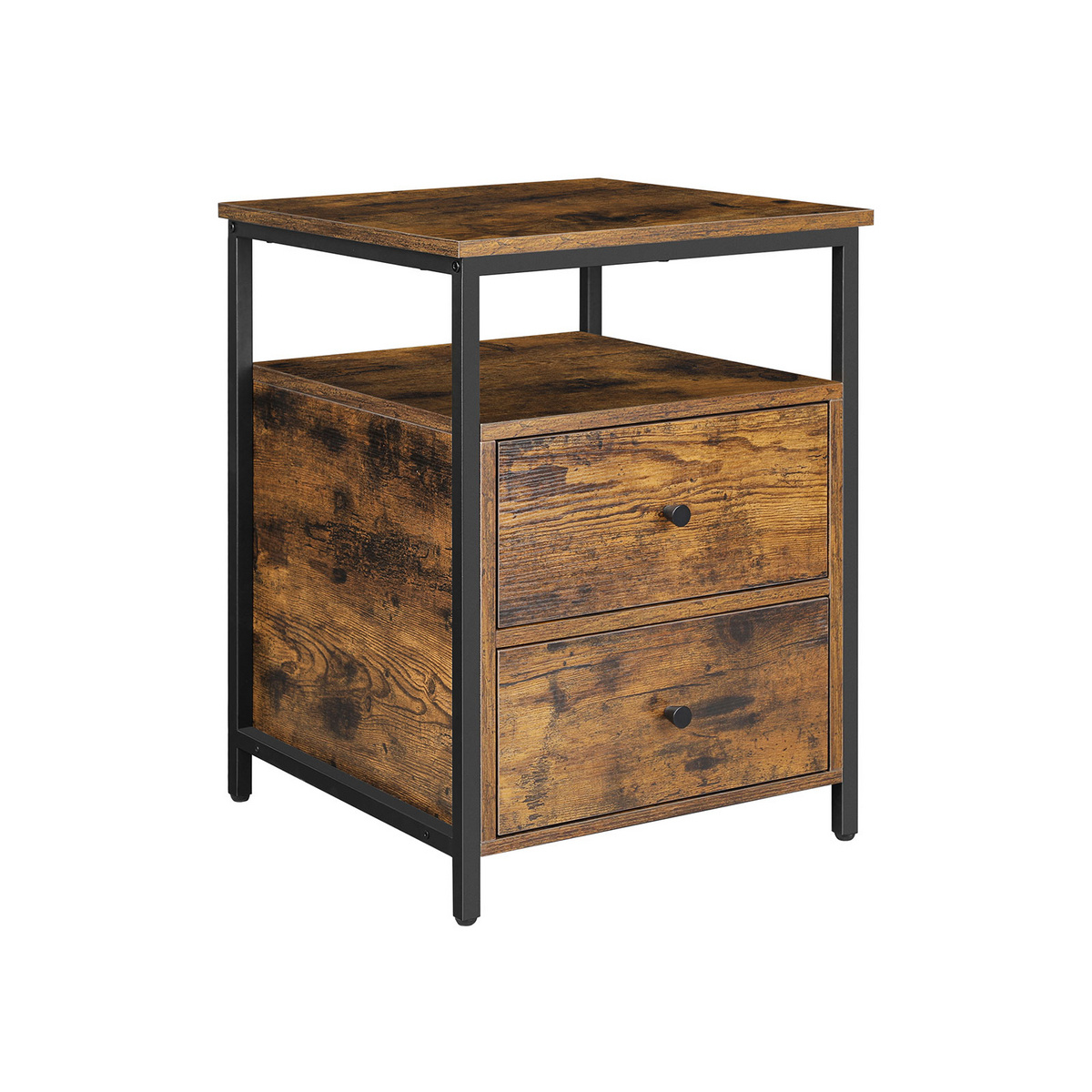 VASAGLE sängbord, 2 lådor, 45 × 45 × 60 cm, rustikbrun/svart, LET067B01