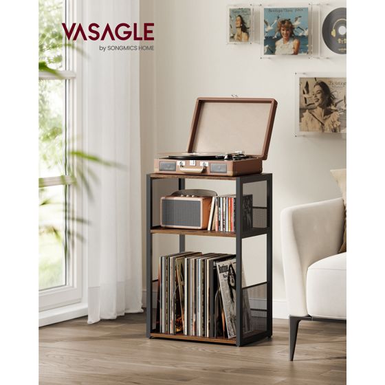 Vasagle skivspelarställ, 3 nivåer, rustikbrun, LET275K01