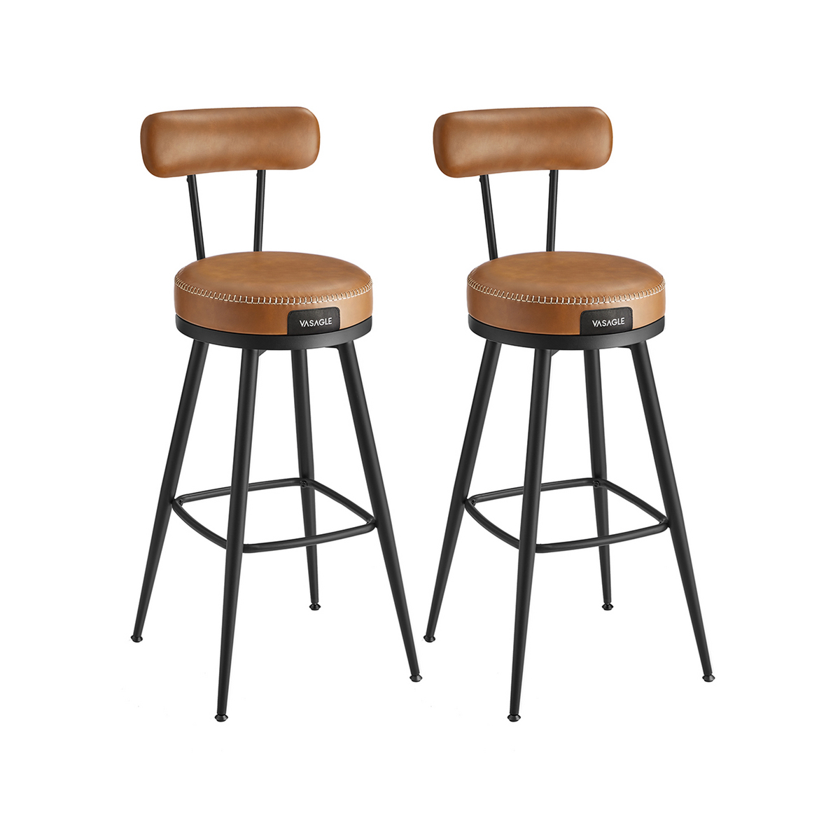 VASAGLE barpall, 2-pack, 76cm, snurrbar, med ryggstöd, brun, LBC889K01