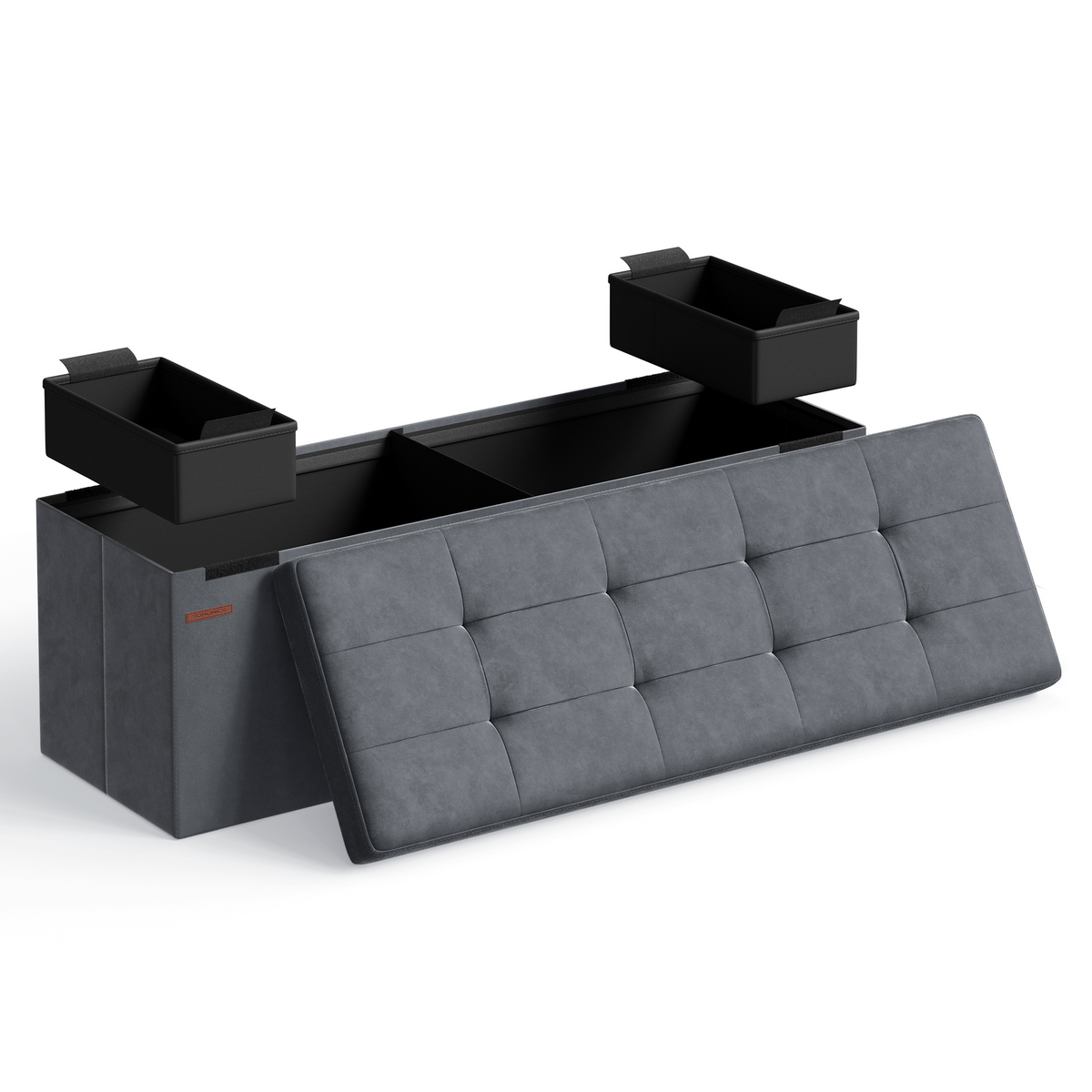 SONGMICS förvaringspuff, 15 × 43.3 × 15 tum, hopfällbar, grå, ULSF277G01