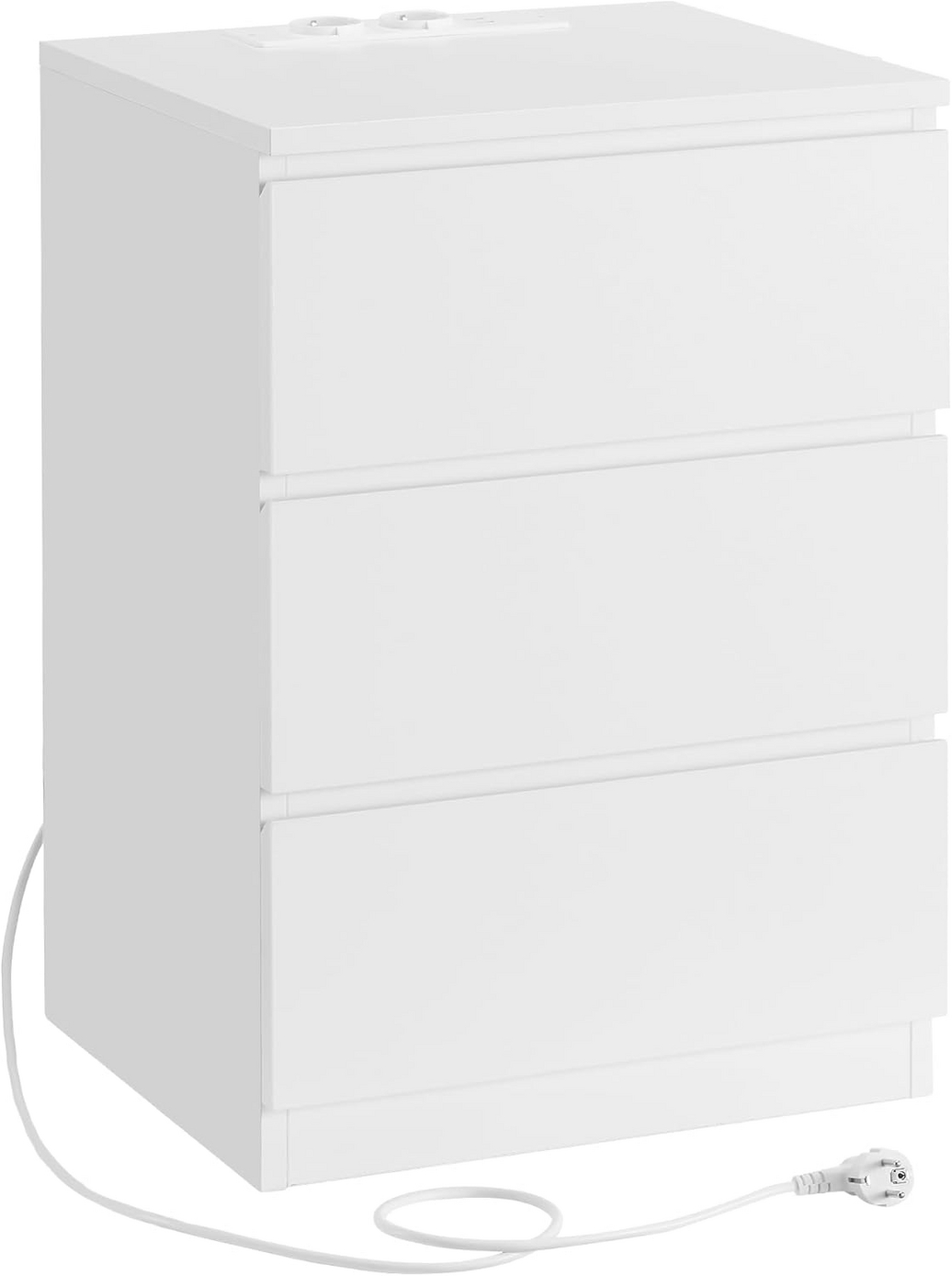 VASAGLE sängbord, 3 lådor, med laddstation, molnvit, LET631W14