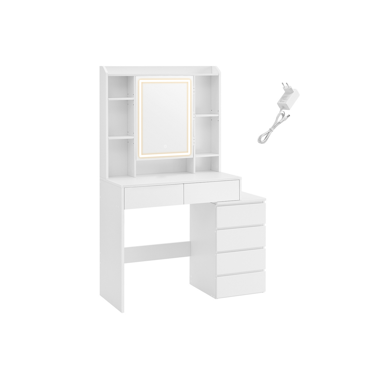 VASAGLE sminkbord, justerbar hylla, med spegel, molnvit, RDT124W01