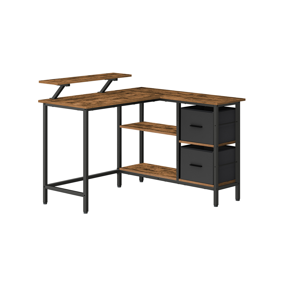 VASAGLE L-format skrivbord, 2 lådor, justerbar, rustikbrun, LWD097B01