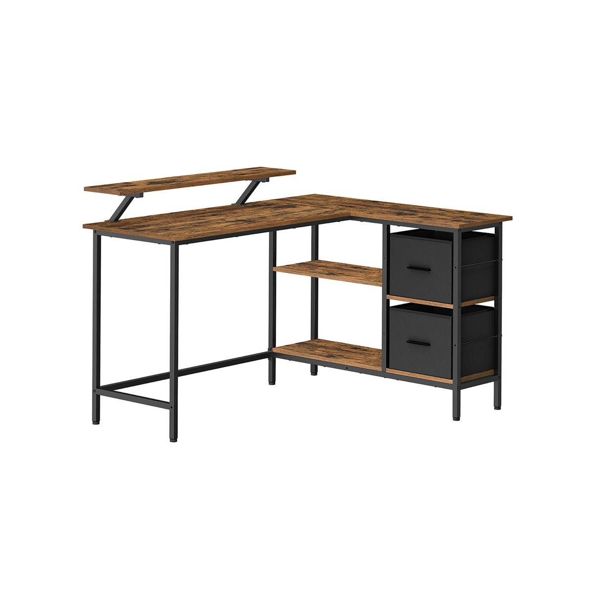 VASAGLE L-format skrivbord, 2 lådor, justerbar, rustikbrun, LWD098B01