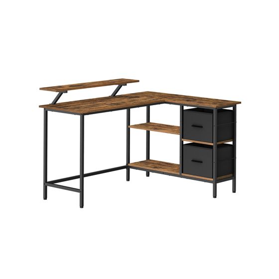 Vasagle L-format skrivbord, 2 lådor, justerbar, rustikbrun, LWD098B01