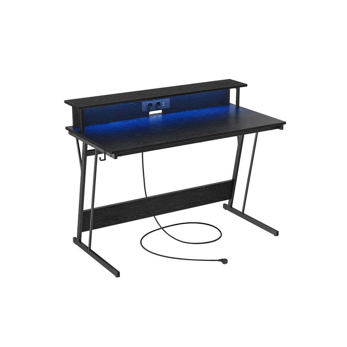 VASAGLE gamingbord, 60 × 120 × 76 cm, med LED-belysning, med laddstation, svart, LWD192B56