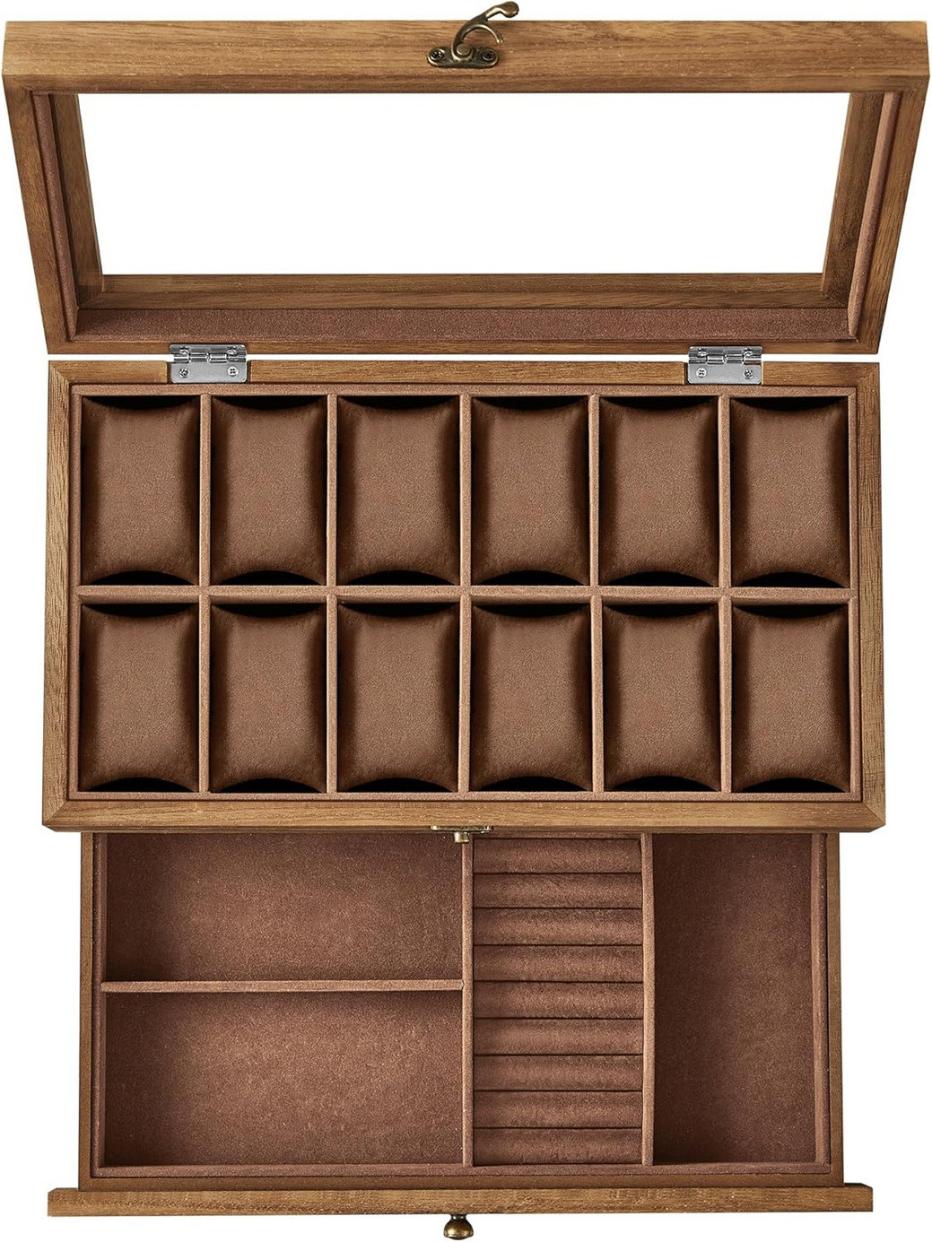 Songmics smyckeskrin, 2 nivåer, valnöt, JOW012K01